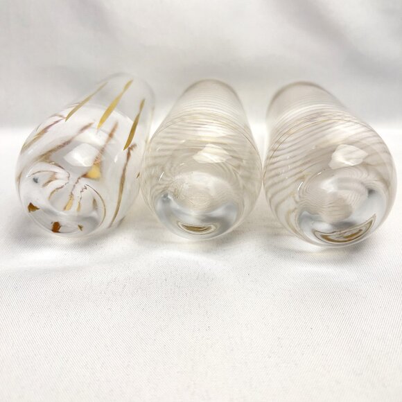 Mid-Century Modern Champagne Glass Flutes Gold & White Glassware Set of 3 - Picture 6 of 10
